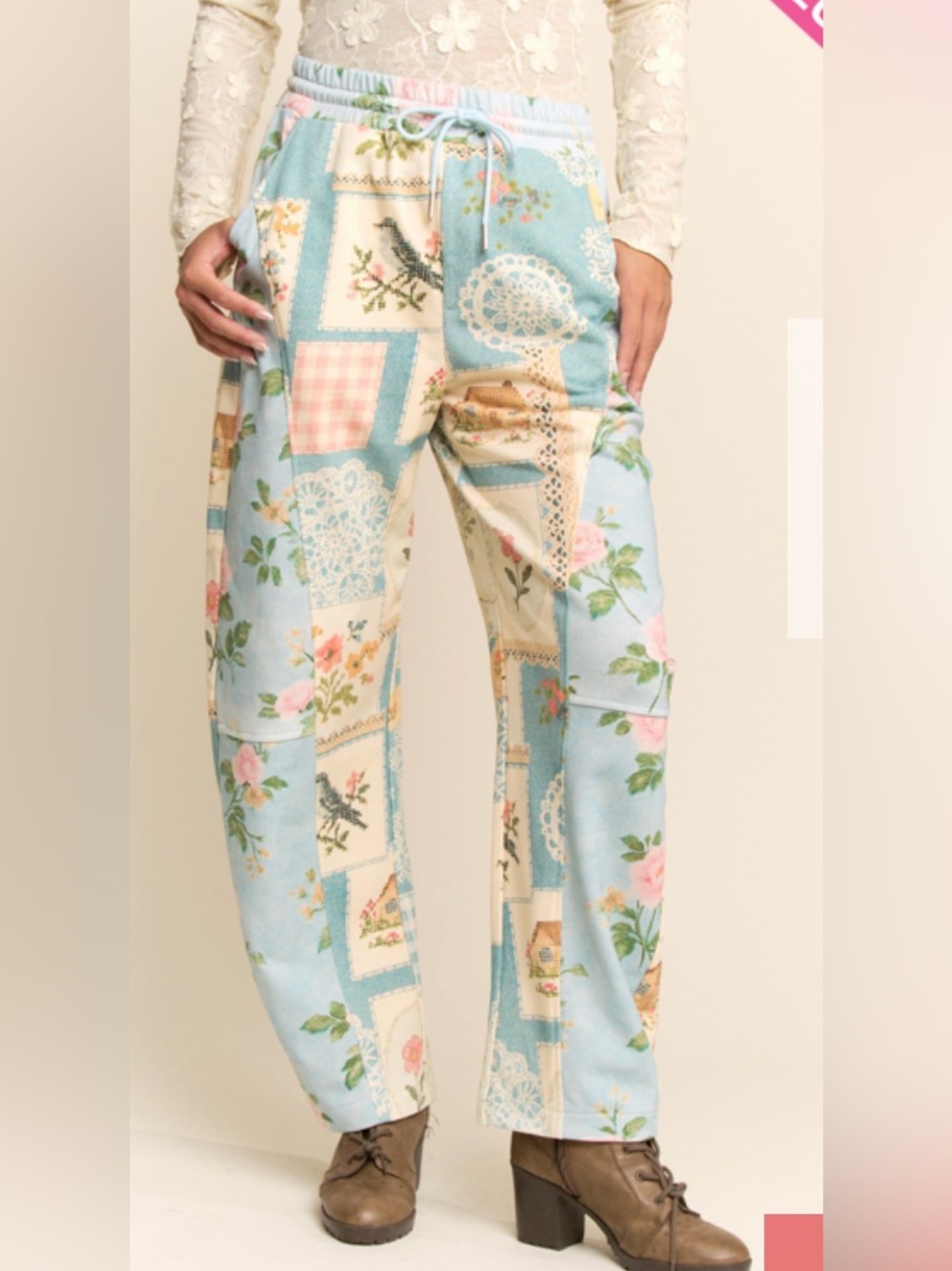 Davi & Dani Printed Patchwork Elastic Waist with Drawstring & Pockets. Plus size